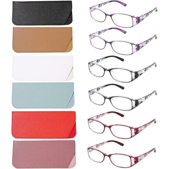 6 Pairs Reading Glasses X2.0 MAG Elegant Anti UV/Blue Light resin Matching Cases - Picture 1 of 7
